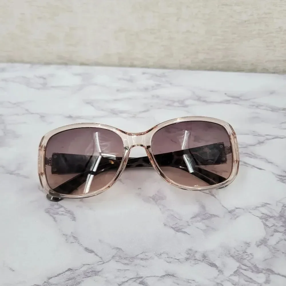 Oscar De La Renta Clear Peachy Pink Frame Sunglasses with Tortoise Arms